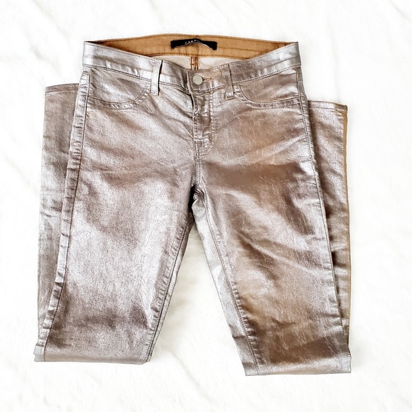 J Brand Super Skinny Coated Cork Metallic Jeans - Picture 1 of 6